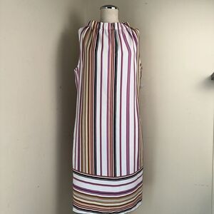 NWT Apt .9 Multicolor Sleeveless Striped Dress Pink Black Cream Midi Sz Small